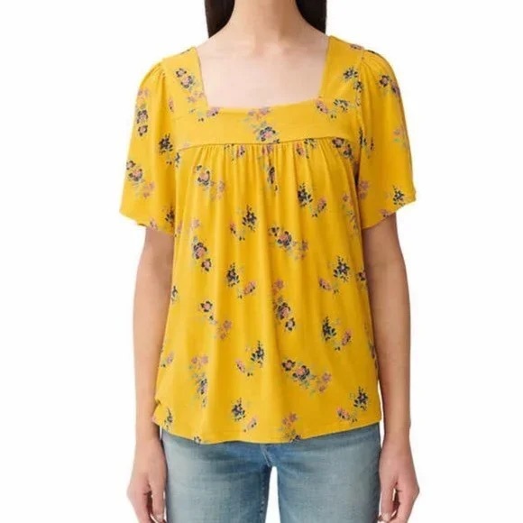 LUCKY BRAND Floral Square Neck Top - Mustard Floral - NWT - Picture 1 of 2
